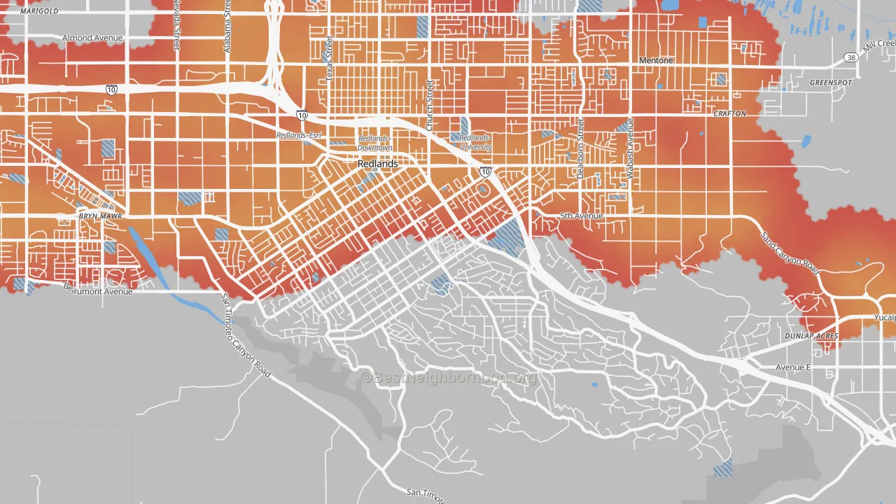 Transit Grade map of South Redlands, Redlands, CA