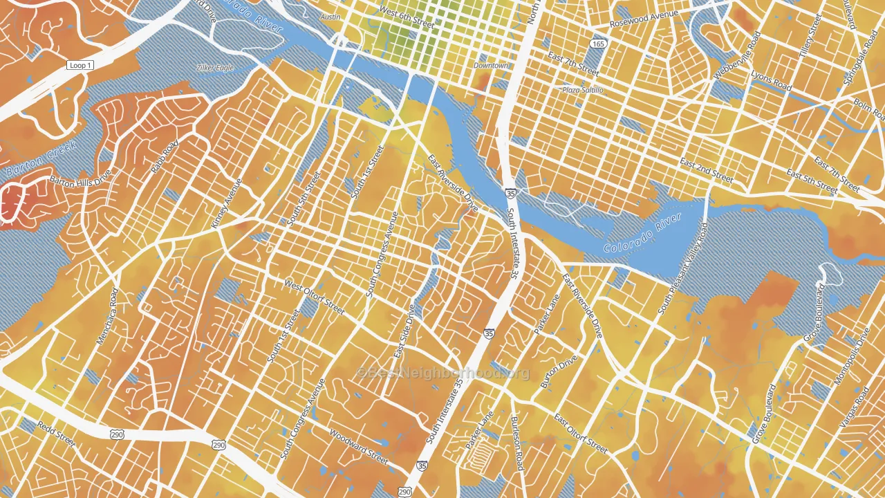 Transit Grade map of South River City, Austin, TX