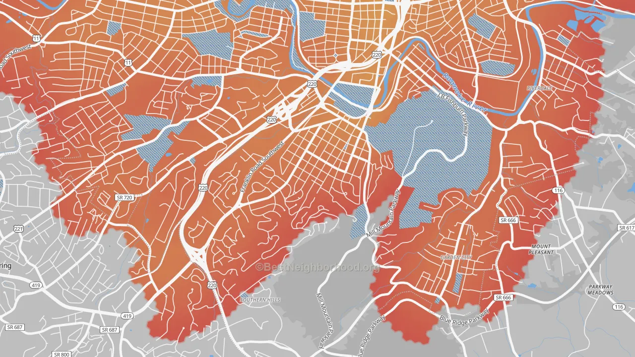 Transit Grade map of South Roanoke, Roanoke, VA