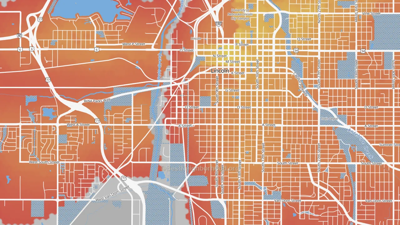 Transit Grade map of South Salt Creek, Lincoln, NE
