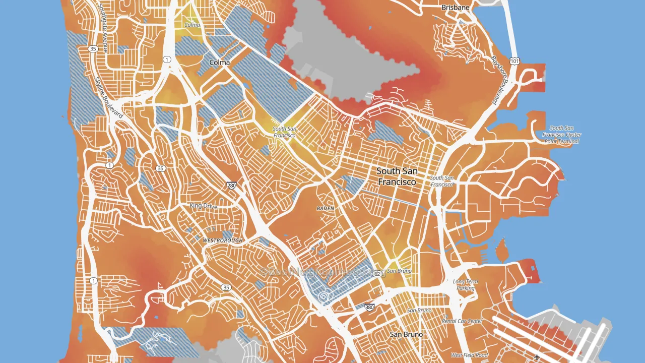 Transit Grade map of South San Francisco, CA