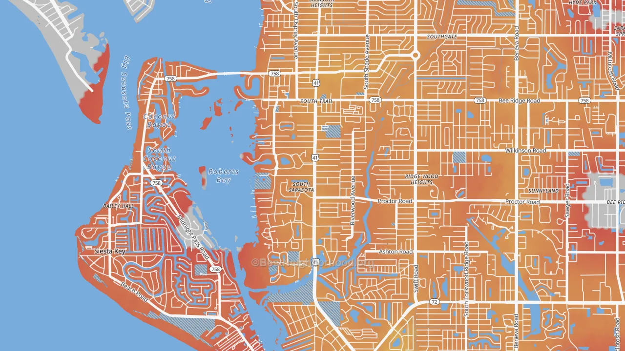 Transit Grade map of South Sarasota, FL