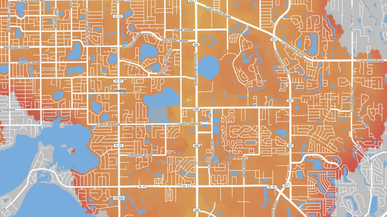 Transit Grade map of South Semoran, Orlando, FL