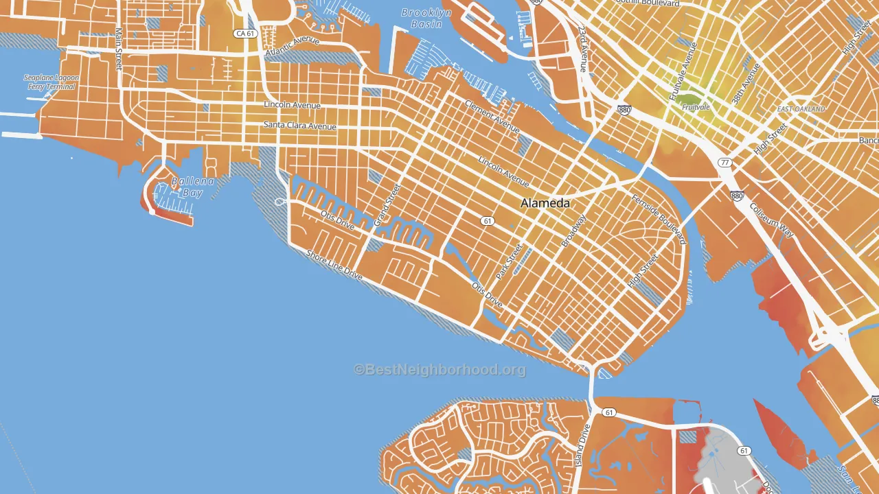 Transit Grade map of South Shore, Alameda, CA