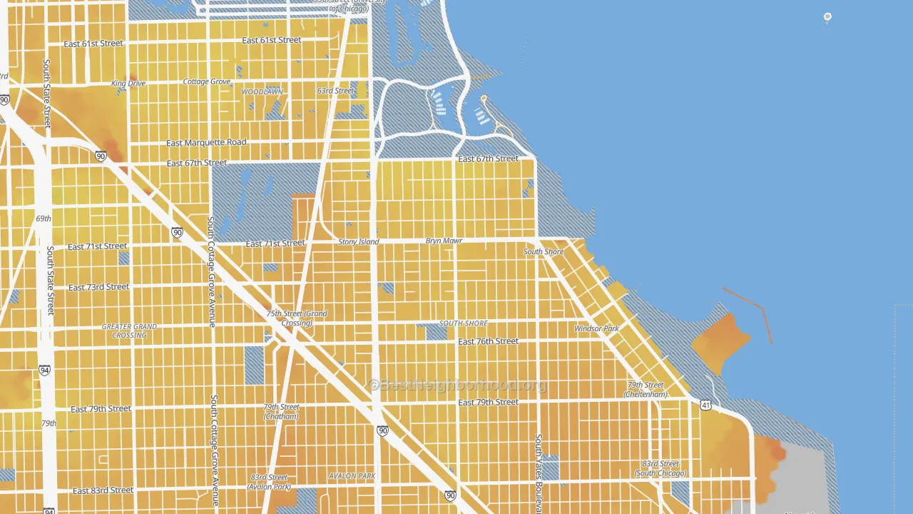 Transit Grade map of South Shore, Chicago, IL