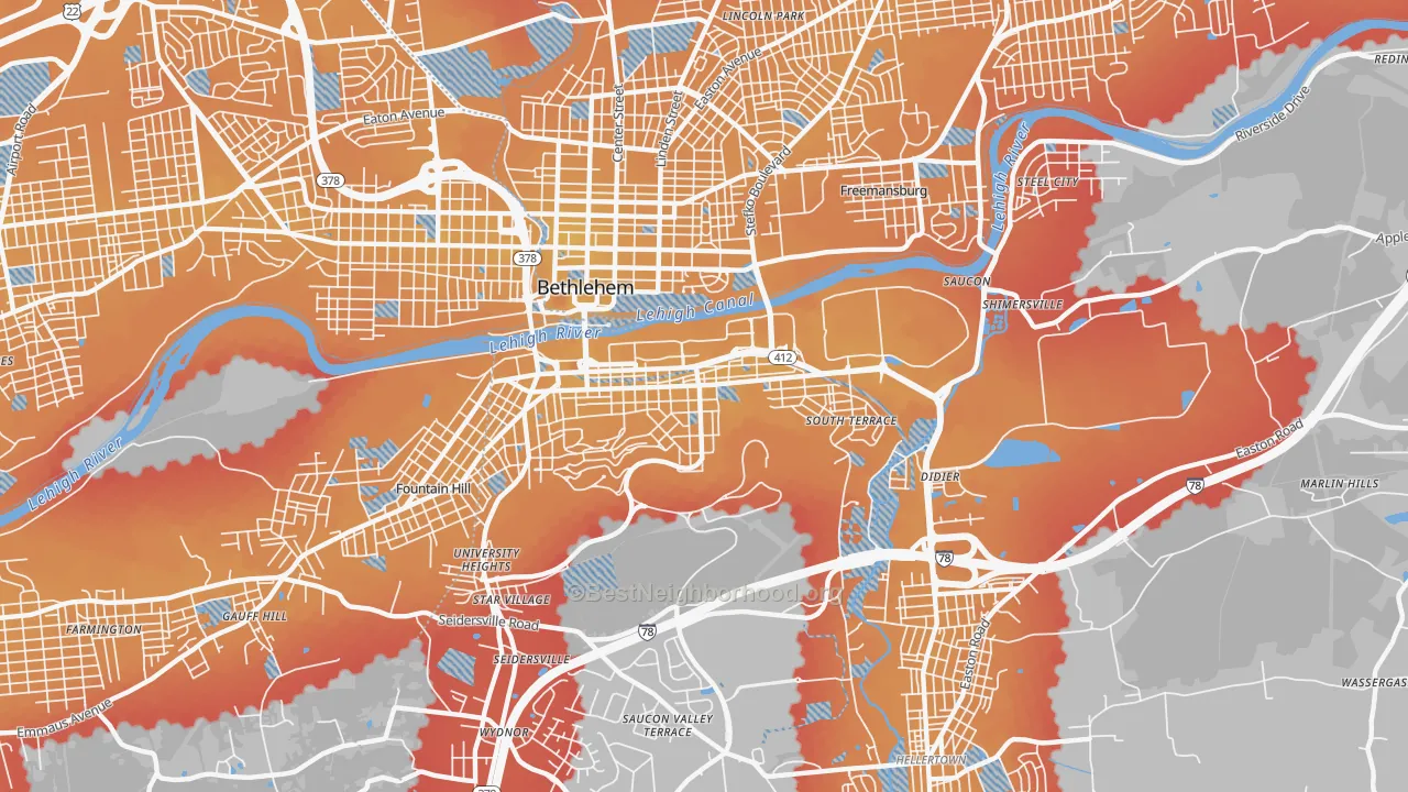 Transit Grade map of South Side, Bethlehem, PA