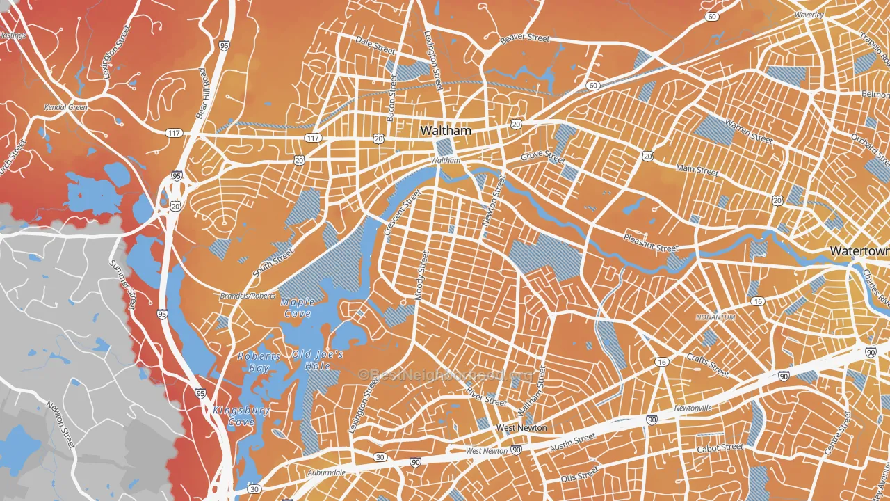 Transit Grade map of South Side, Waltham, MA