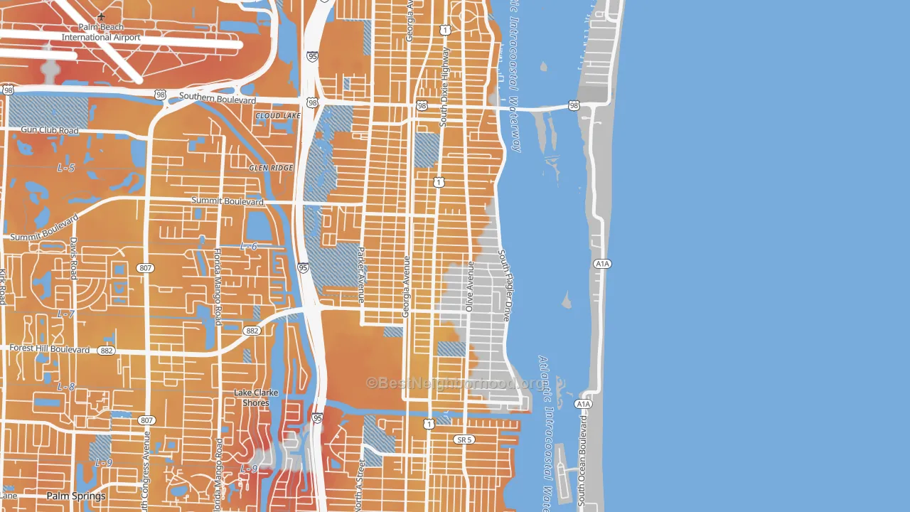 Transit Grade map of South Side, West Palm Beach, FL