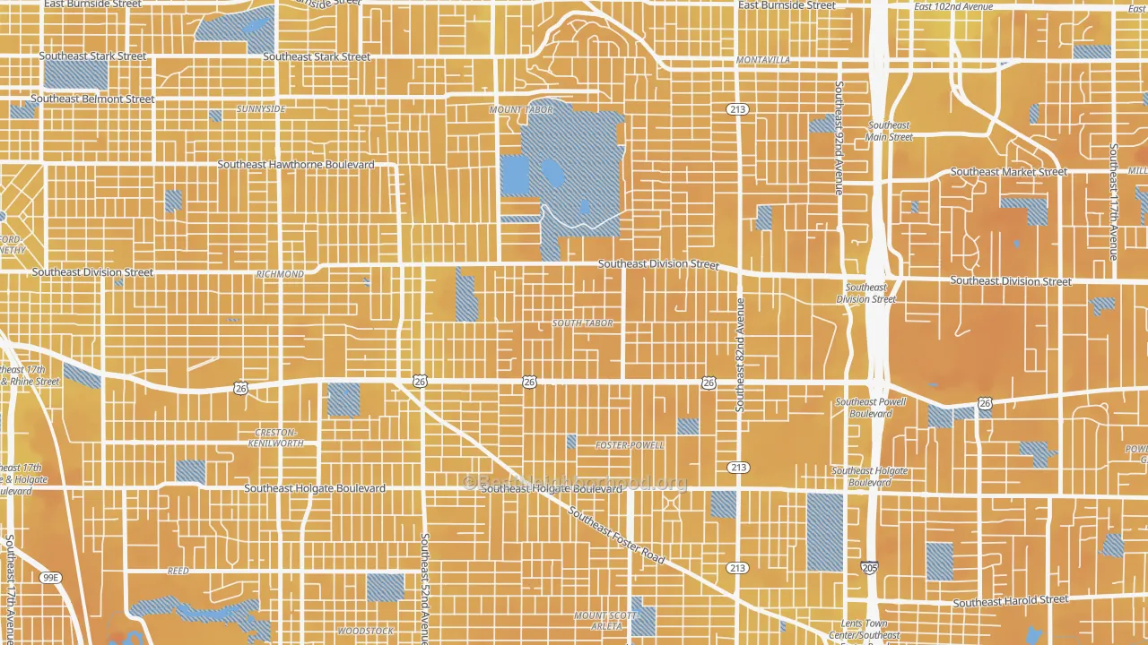 Transit Grade map of South Tabor, Portland, OR