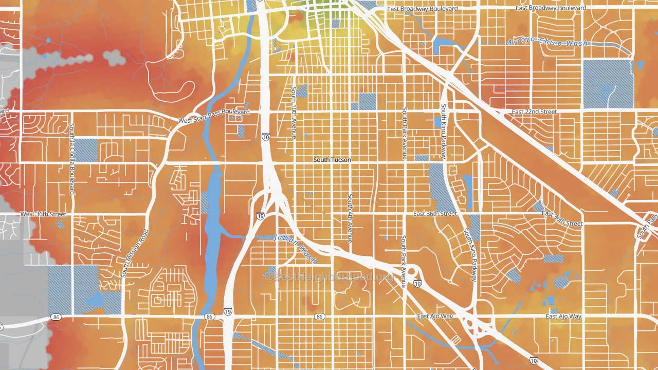 Transit Grade map of South Tucson, AZ