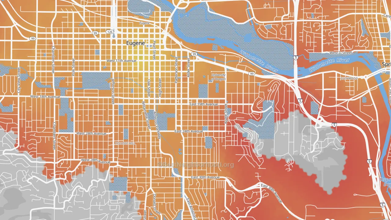 Transit Grade map of South University, Eugene, OR