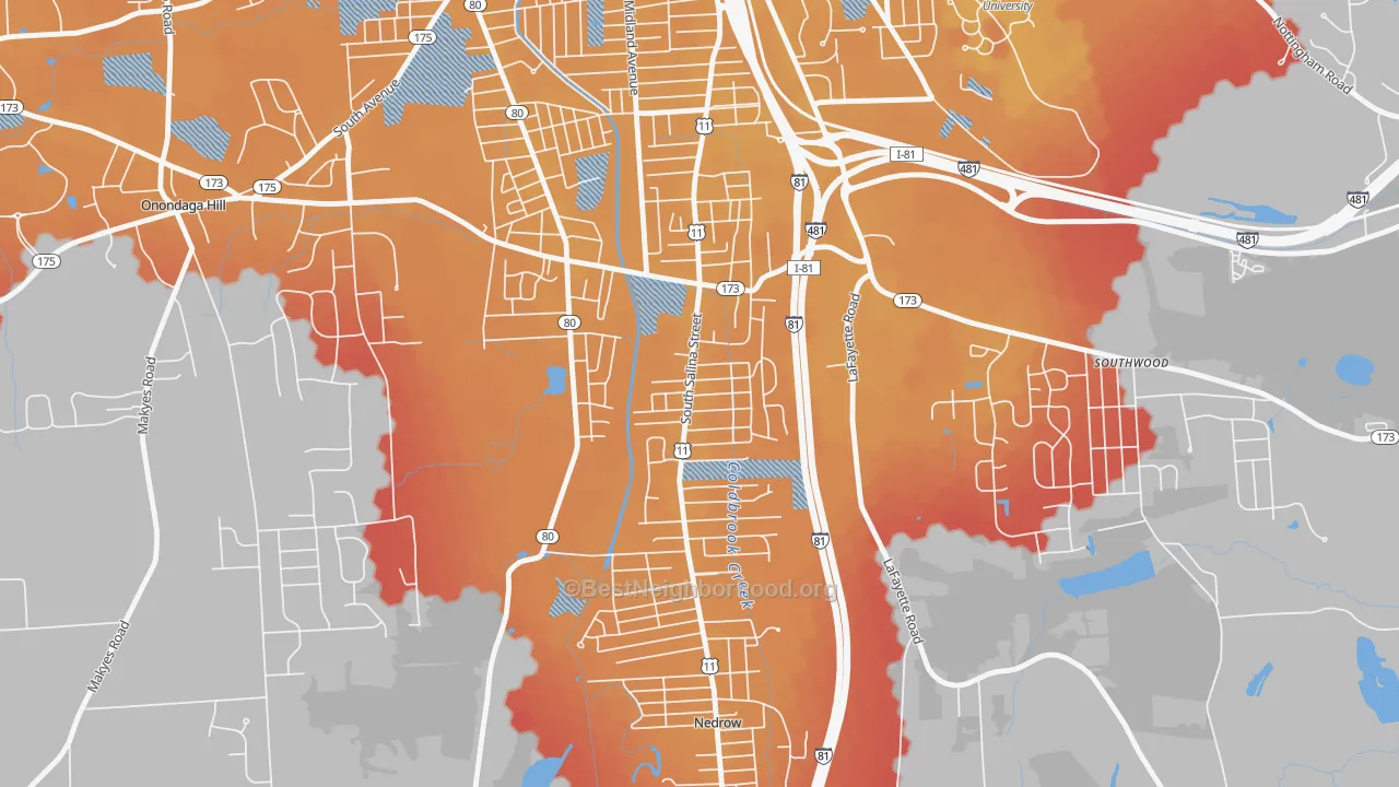 Transit Grade map of South Valley, Syracuse, NY