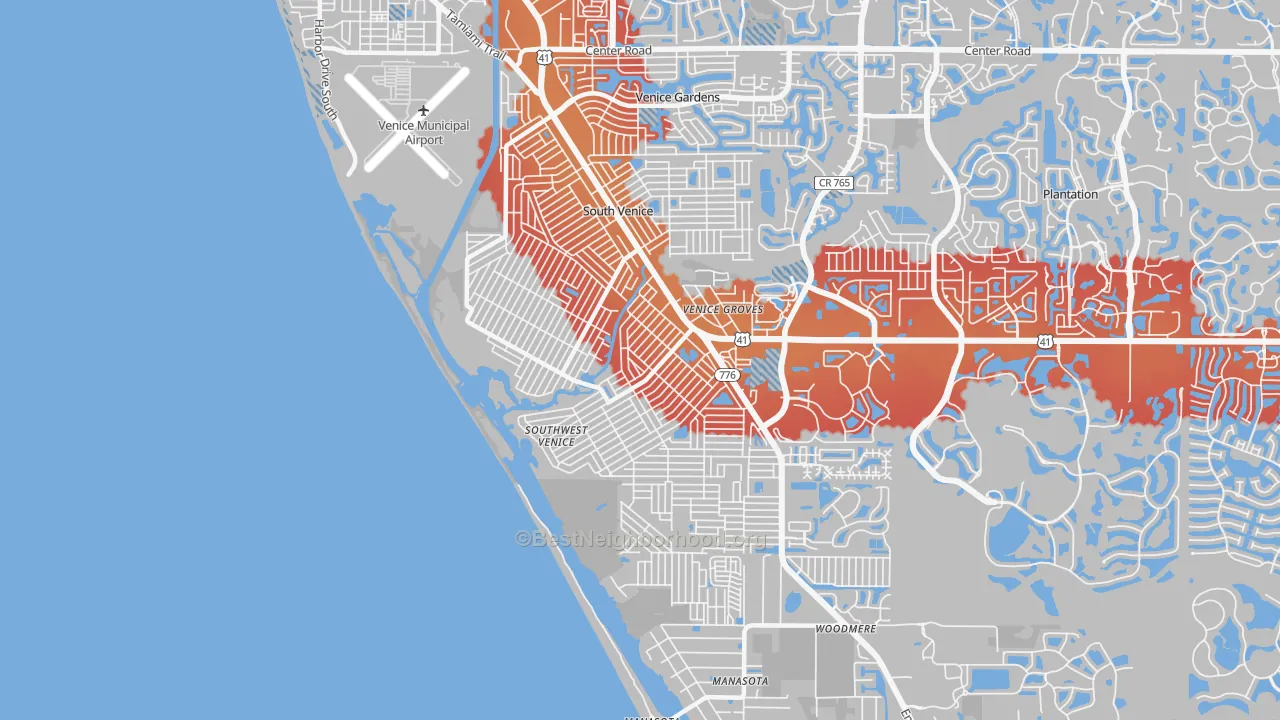 Transit Grade map of South Venice, FL