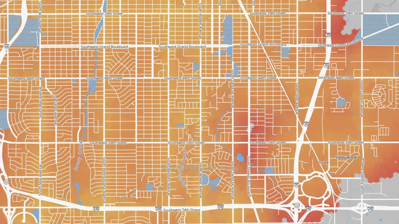 Transit Grade map of South Walker, Oklahoma City, OK