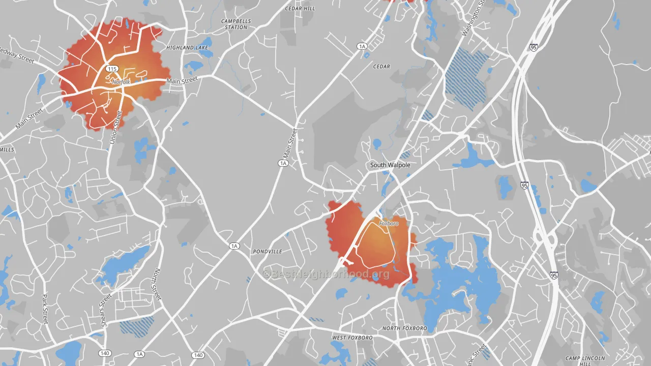 Transit Grade map of South Walpole, MA