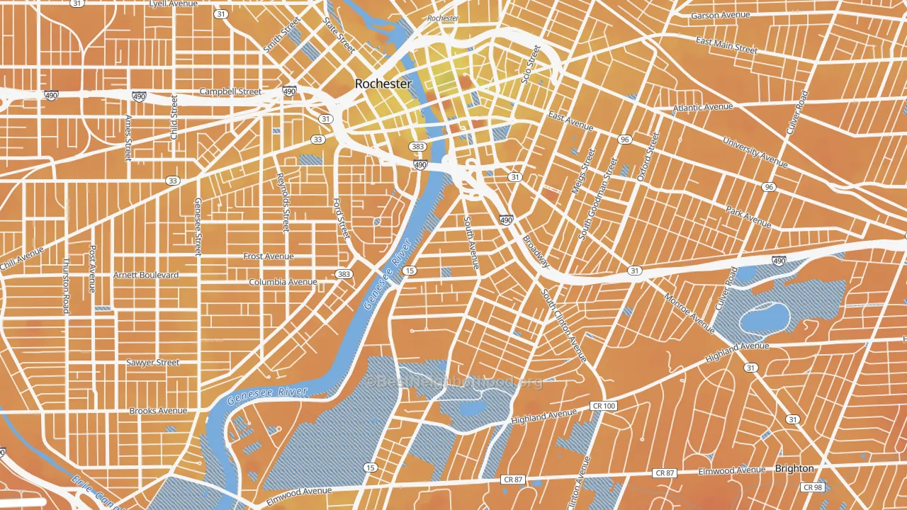 Transit Grade map of South Wedge, Rochester, NY
