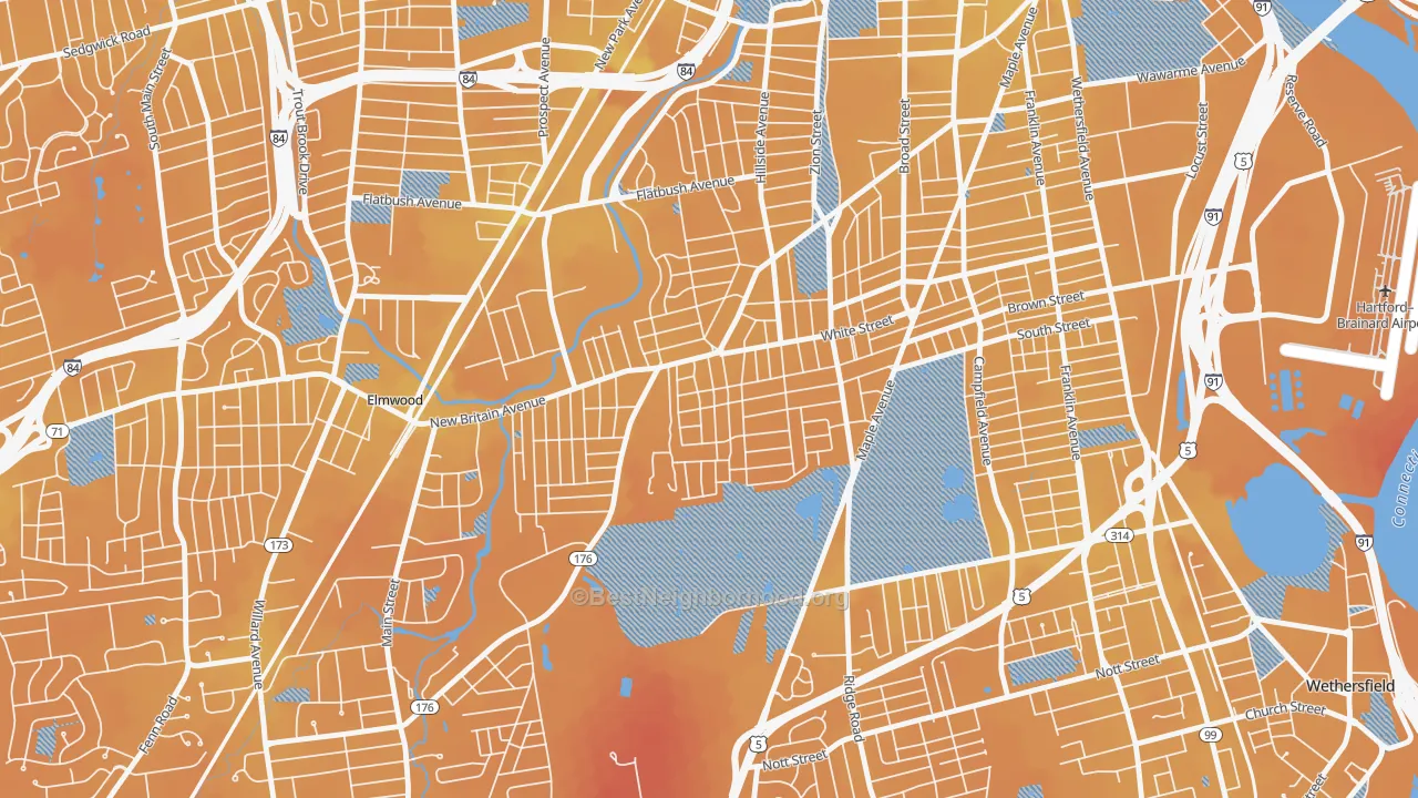 Transit Grade map of South West, Hartford, CT