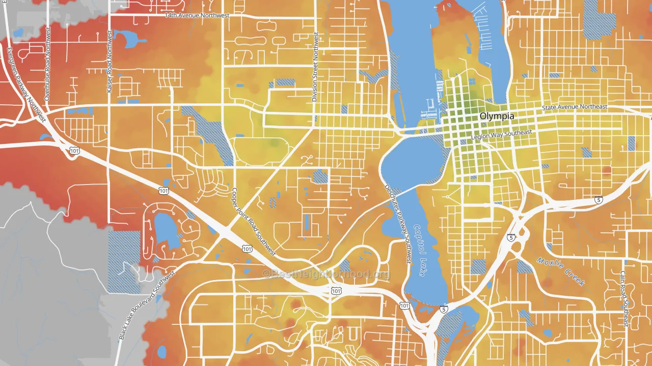 Transit Grade map of South Westside, Olympia, WA