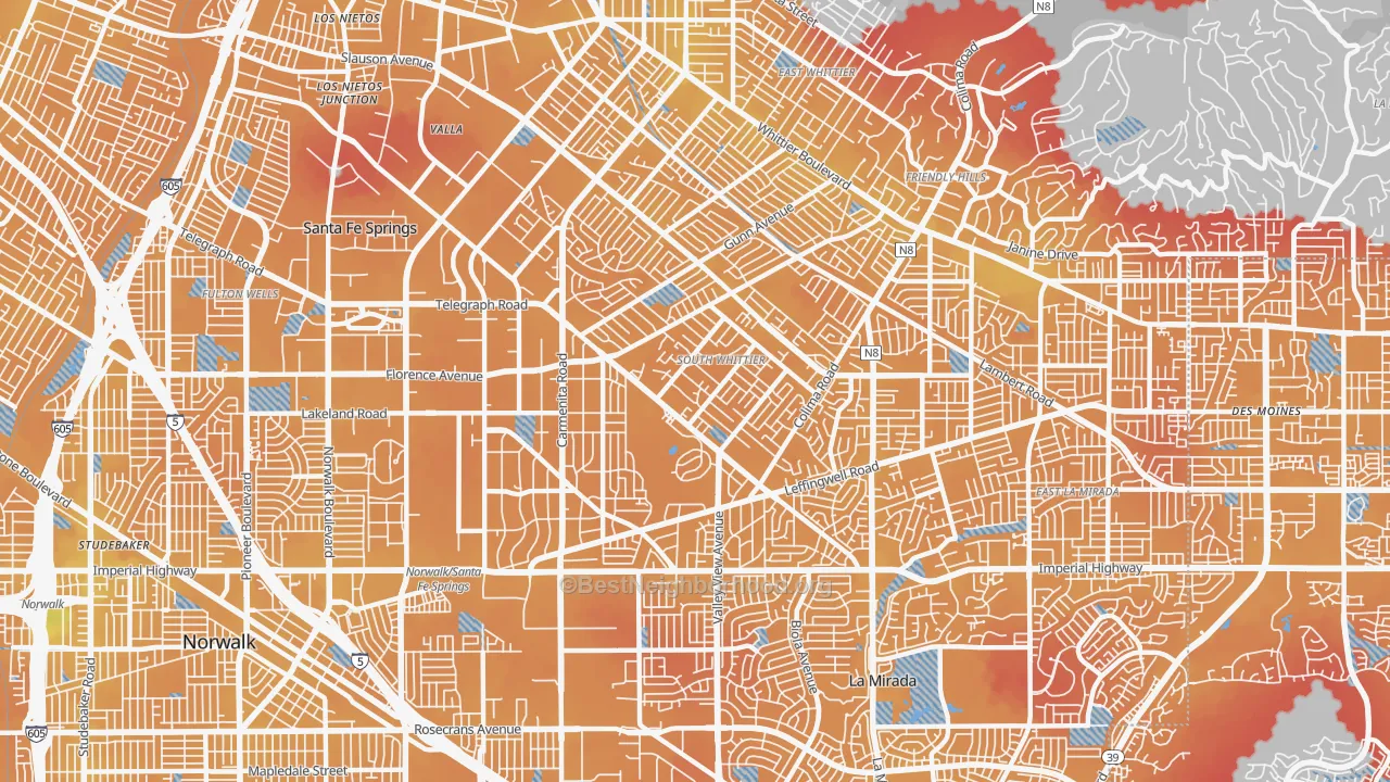 Transit Grade map of South Whittier, CA