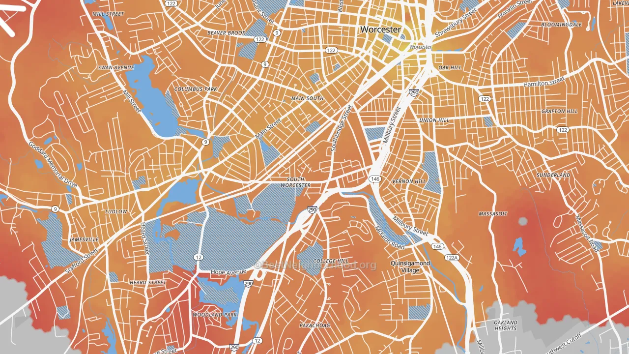 Transit Grade map of South Worcester, Worcester, MA