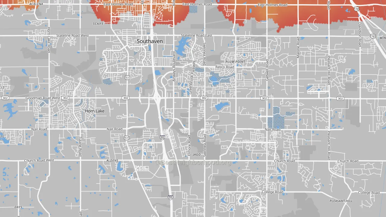 Transit Grade map of Southaven, MS