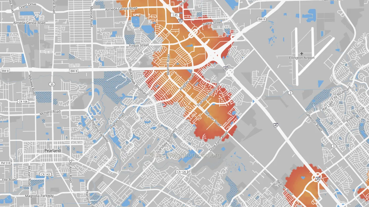 Transit Grade map of Southbelt Ellington, Houston, TX