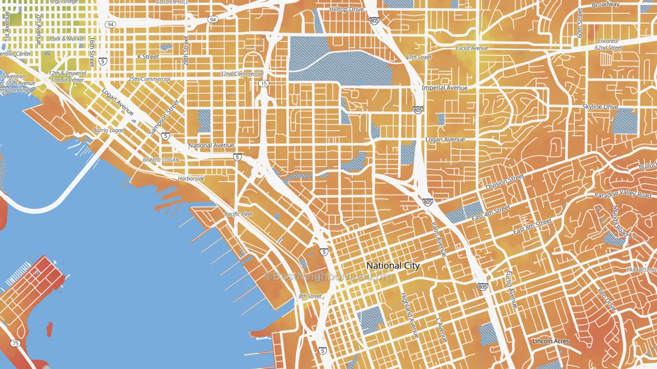 Transit Grade map of Southcrest, San Diego, CA