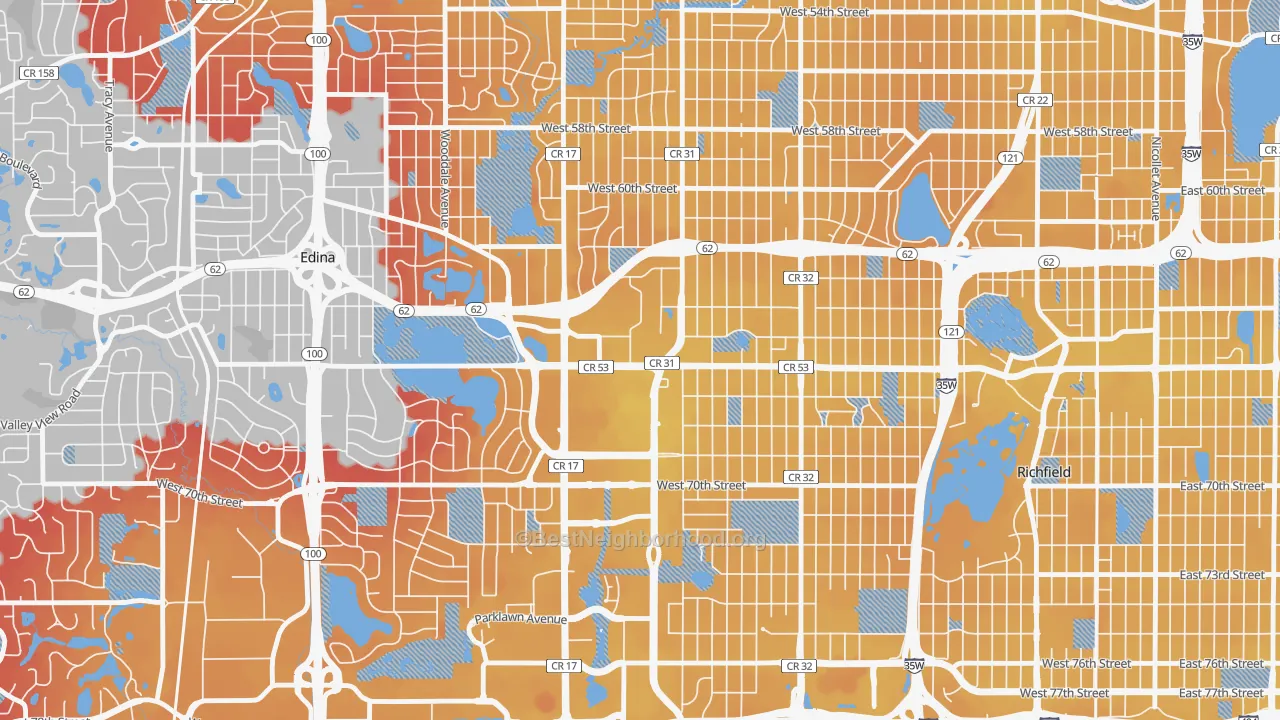 Transit Grade map of Southdale, Edina, MN