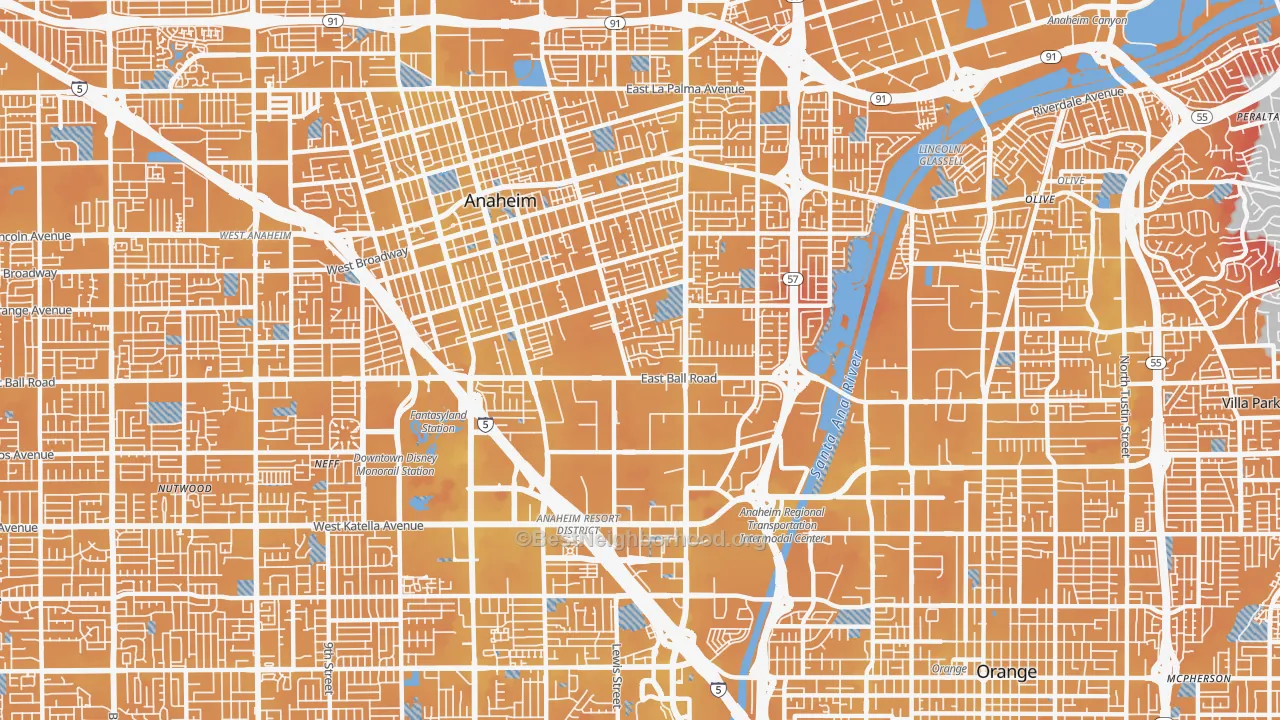 Transit Grade map of Southeast, Anaheim, CA