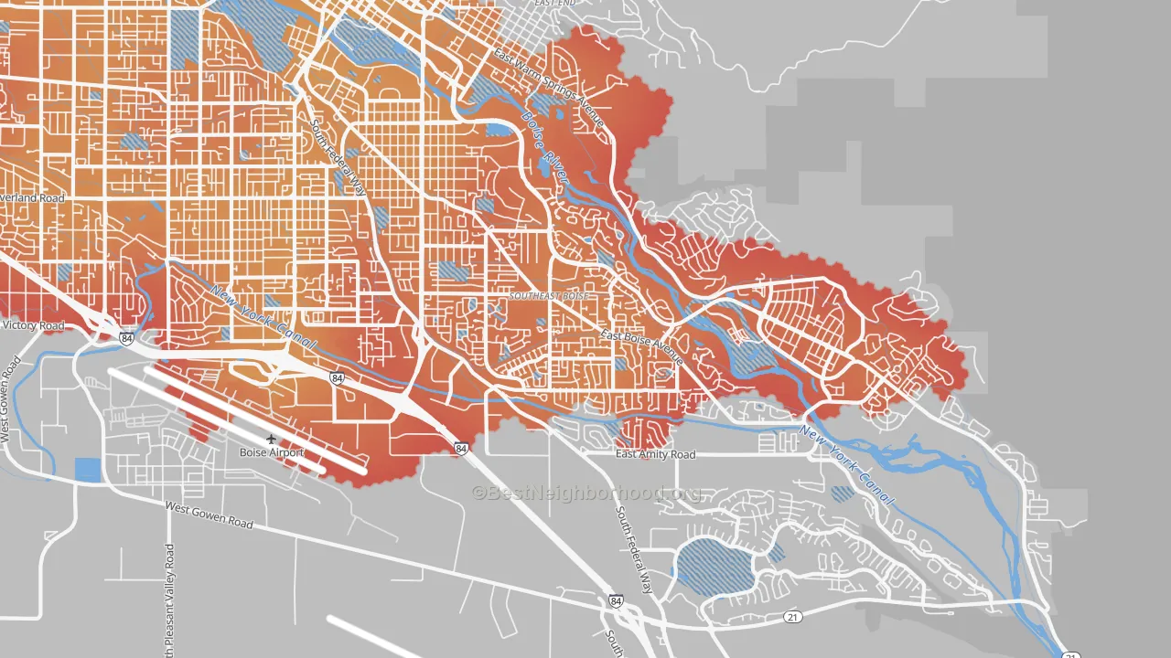 Transit Grade map of Southeast Boise, Boise, ID