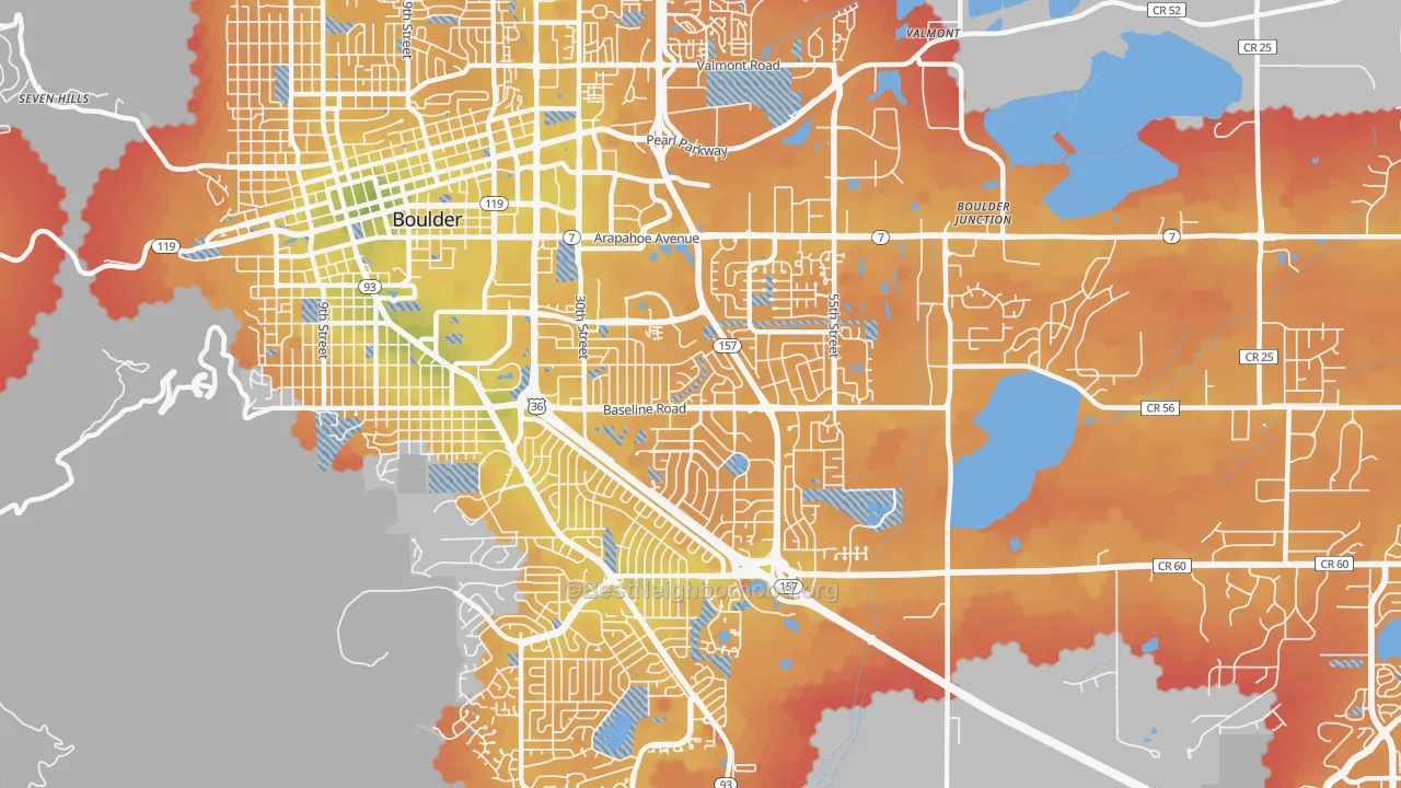 Transit Grade map of Southeast Boulder, Boulder, CO