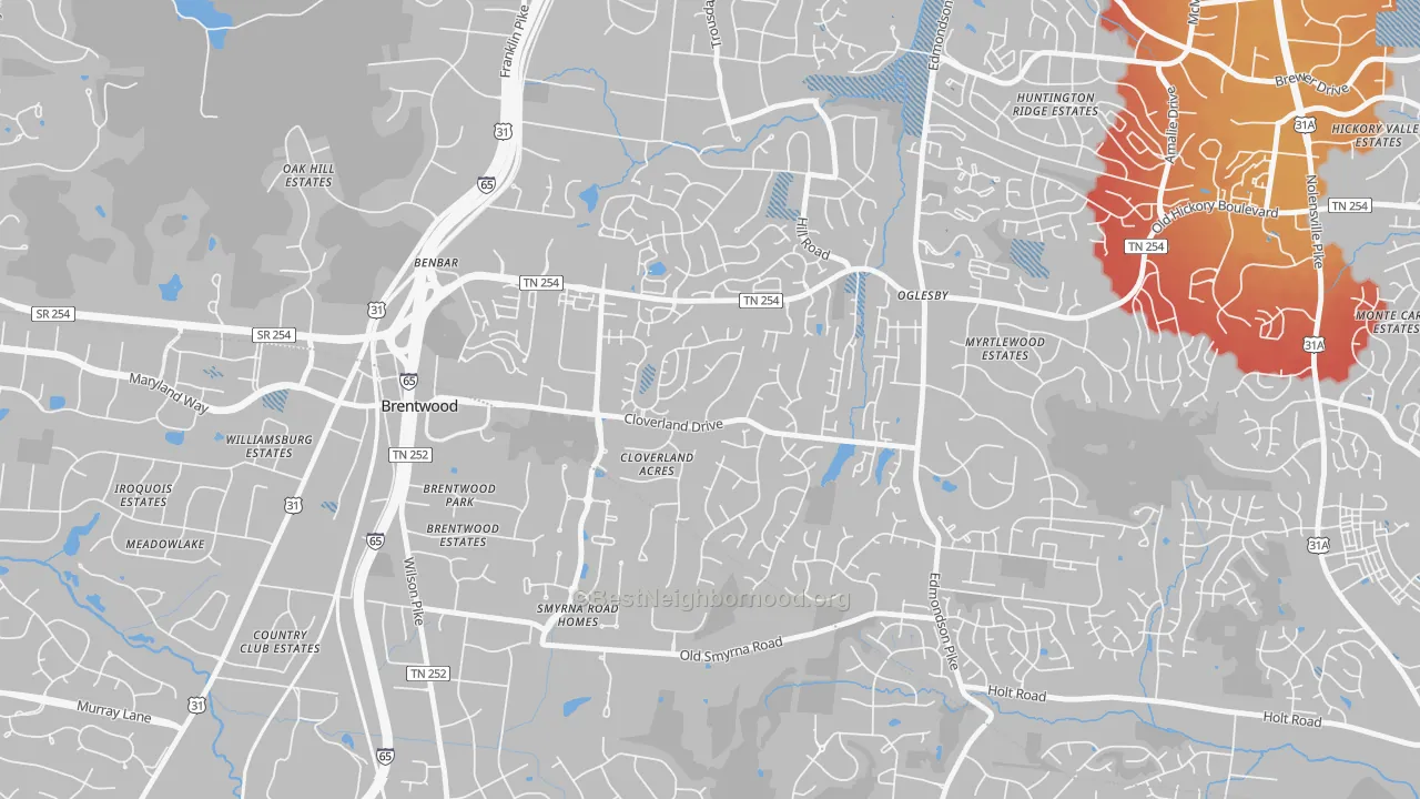 Transit Grade map of Southeast, Brentwood, TN