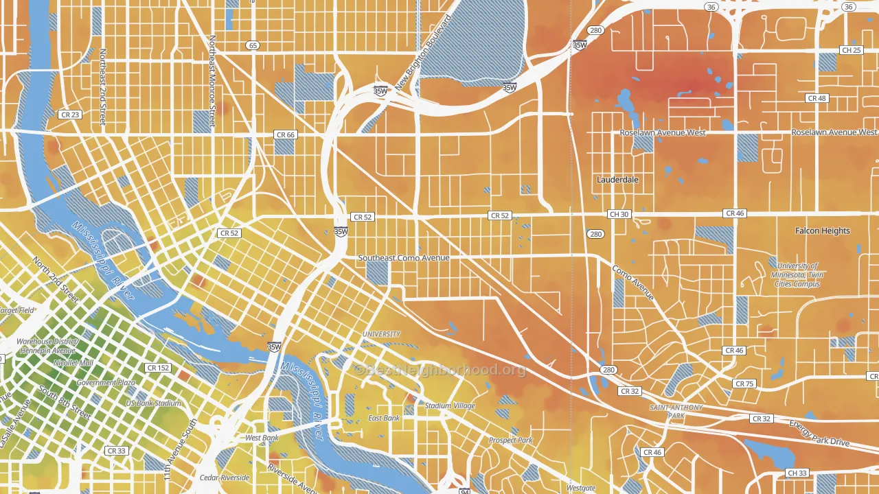 Transit Grade map of Southeast Como, Minneapolis, MN