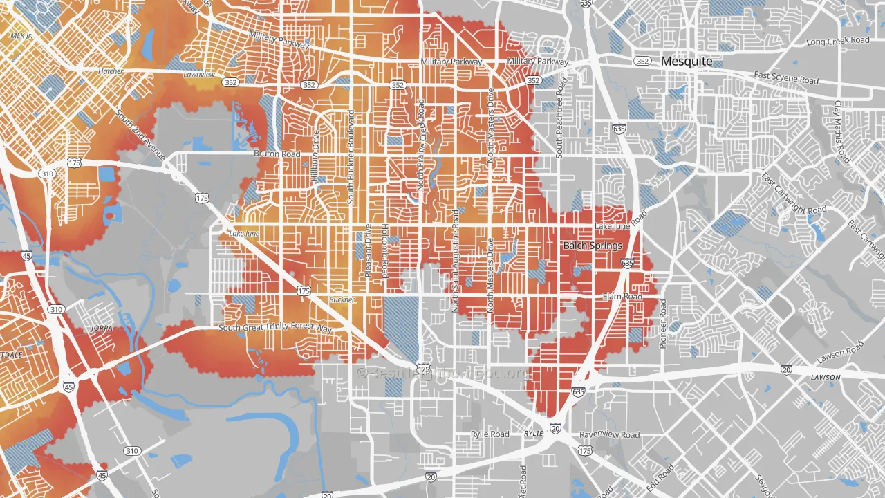 Transit Grade map of Southeast Dallas, Dallas, TX