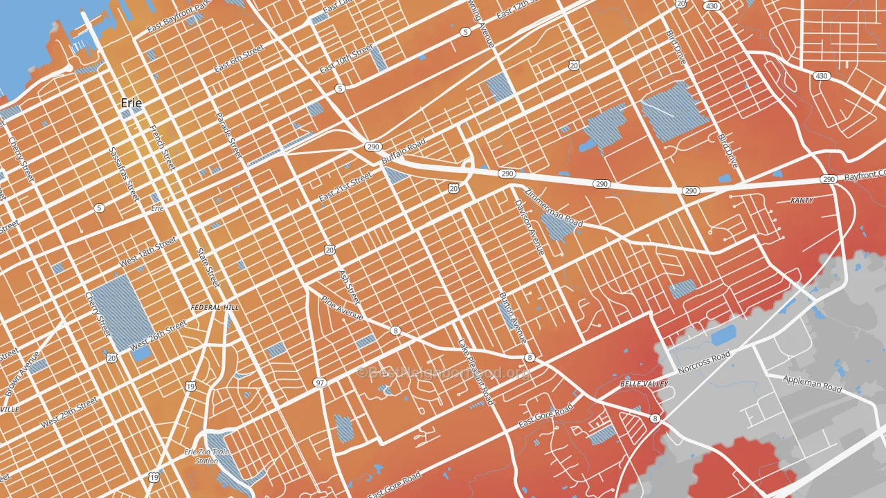 Transit Grade map of Southeast Erie, Erie, PA