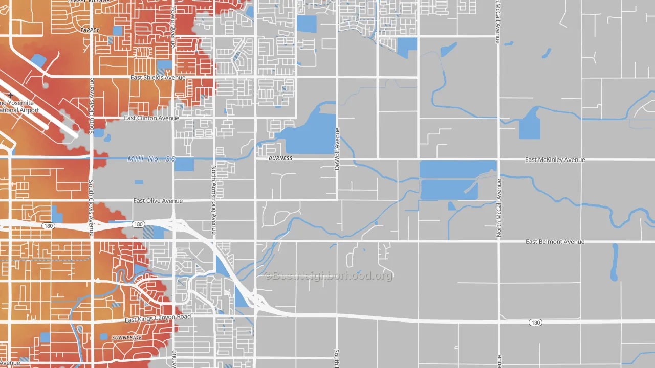 Transit Grade map of Southeast Growth Area, Fresno, CA