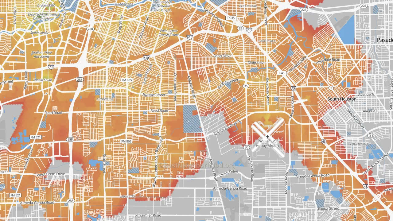 Transit Grade map of Southeast, Houston, TX