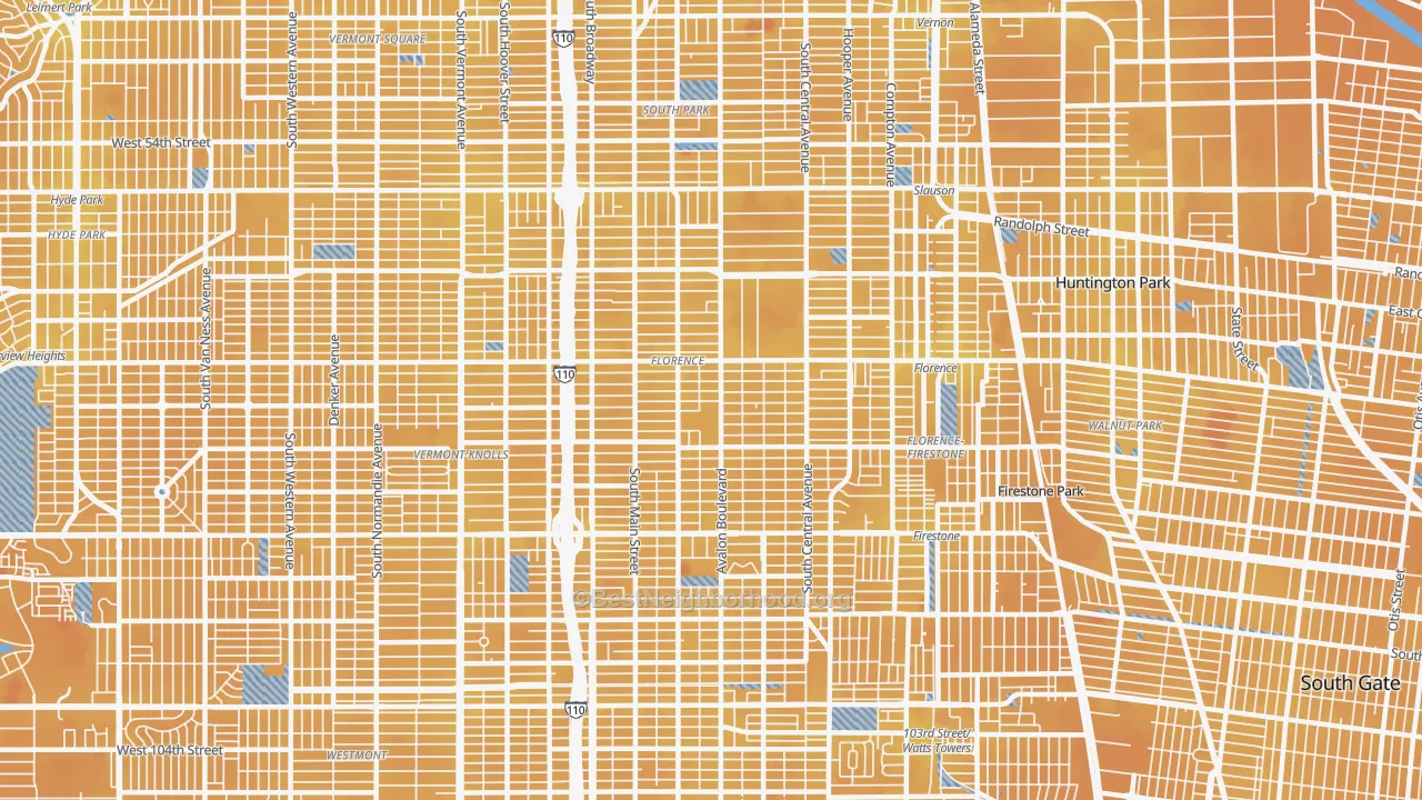 Transit Grade map of Southeast Los Angeles, Los Angeles, CA