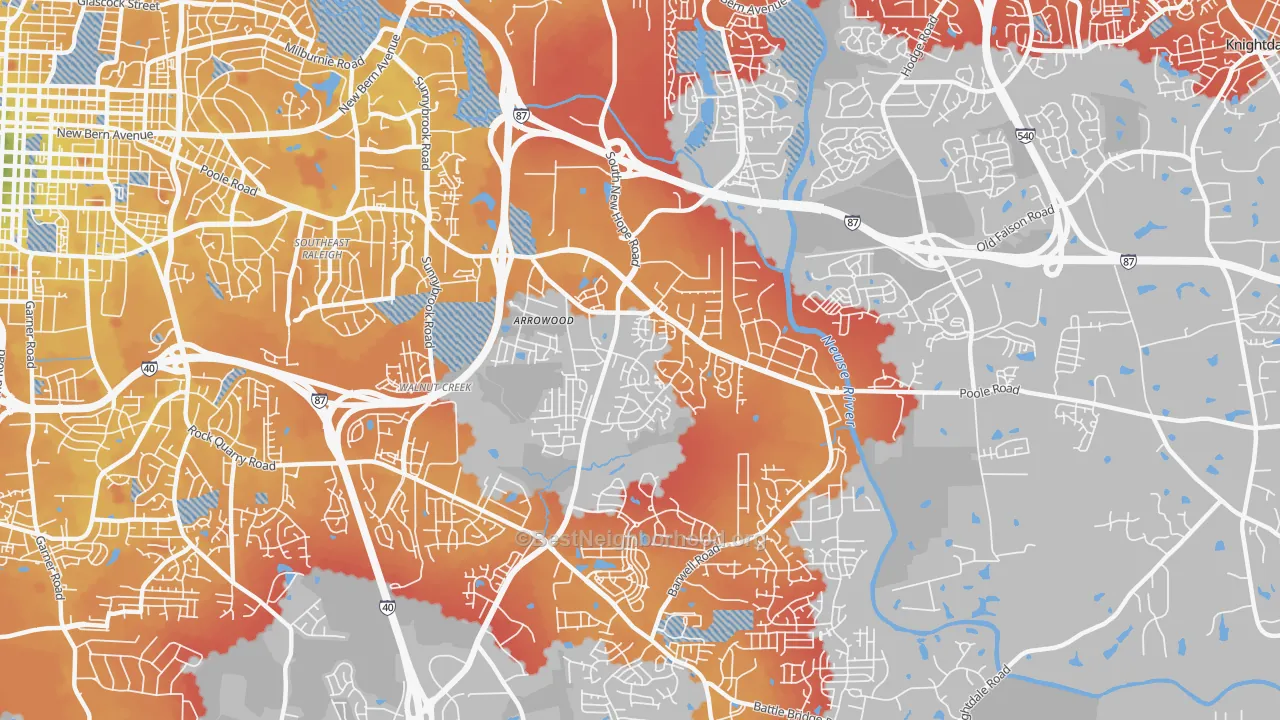 Transit Grade map of Southeast, Raleigh, NC