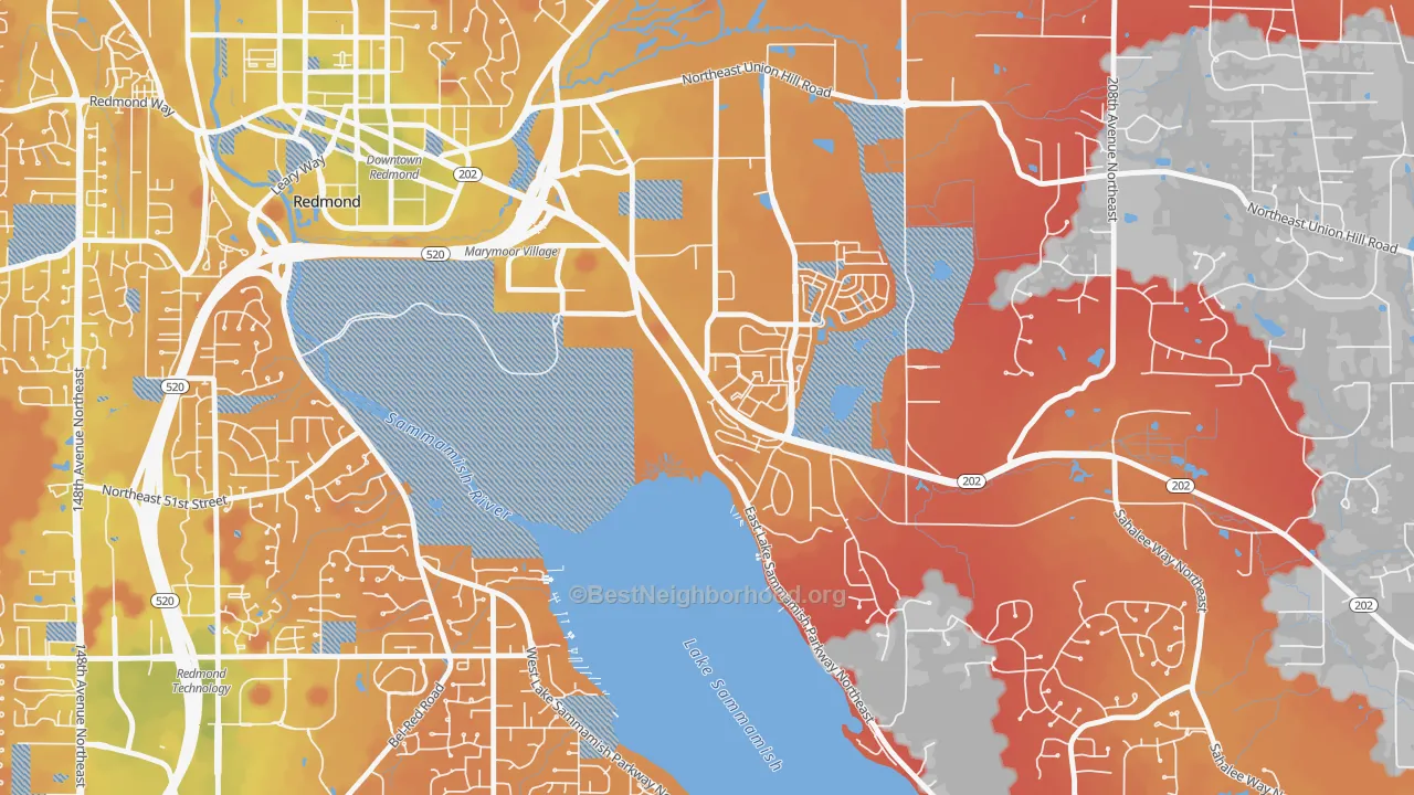 Transit Grade map of Southeast Redmond, Redmond, WA