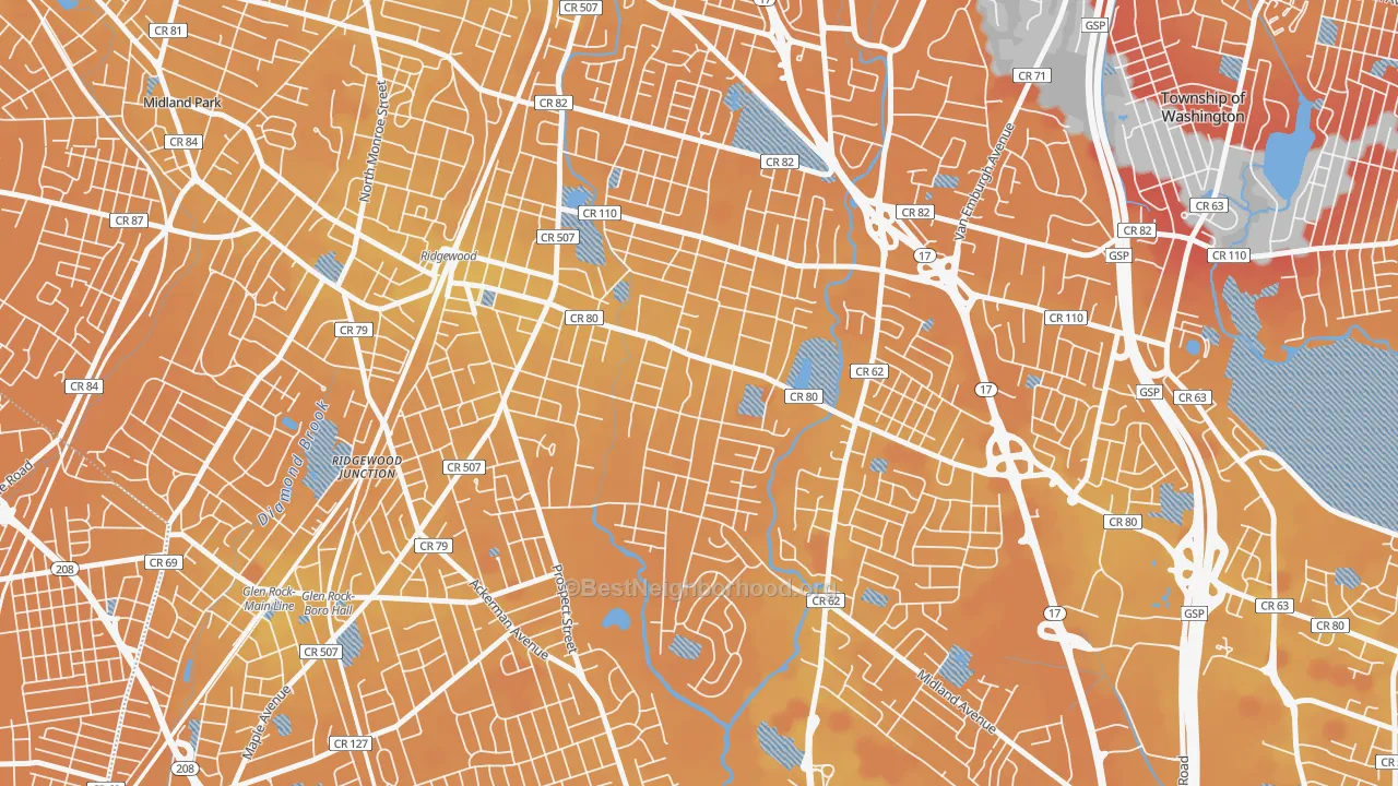Transit Grade map of Southeast Ridgewood, Ridgewood, NJ