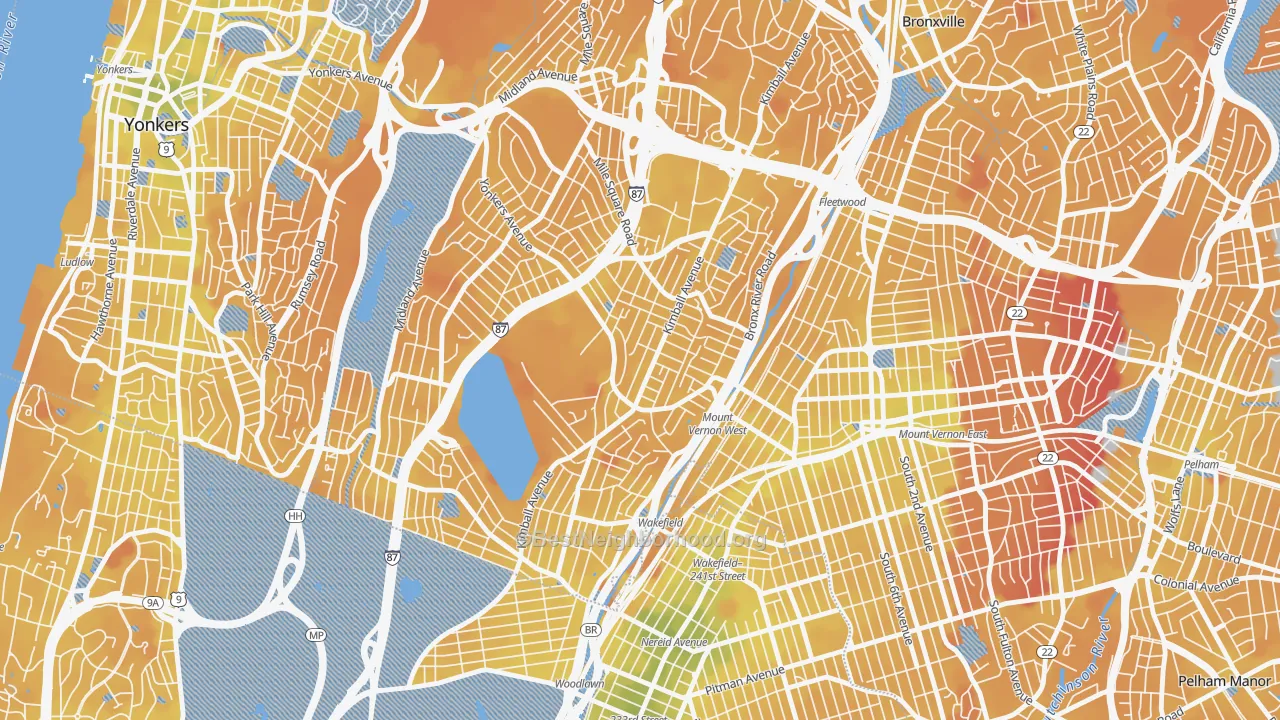 Transit Grade map of Southeast Yonkers, Yonkers, NY