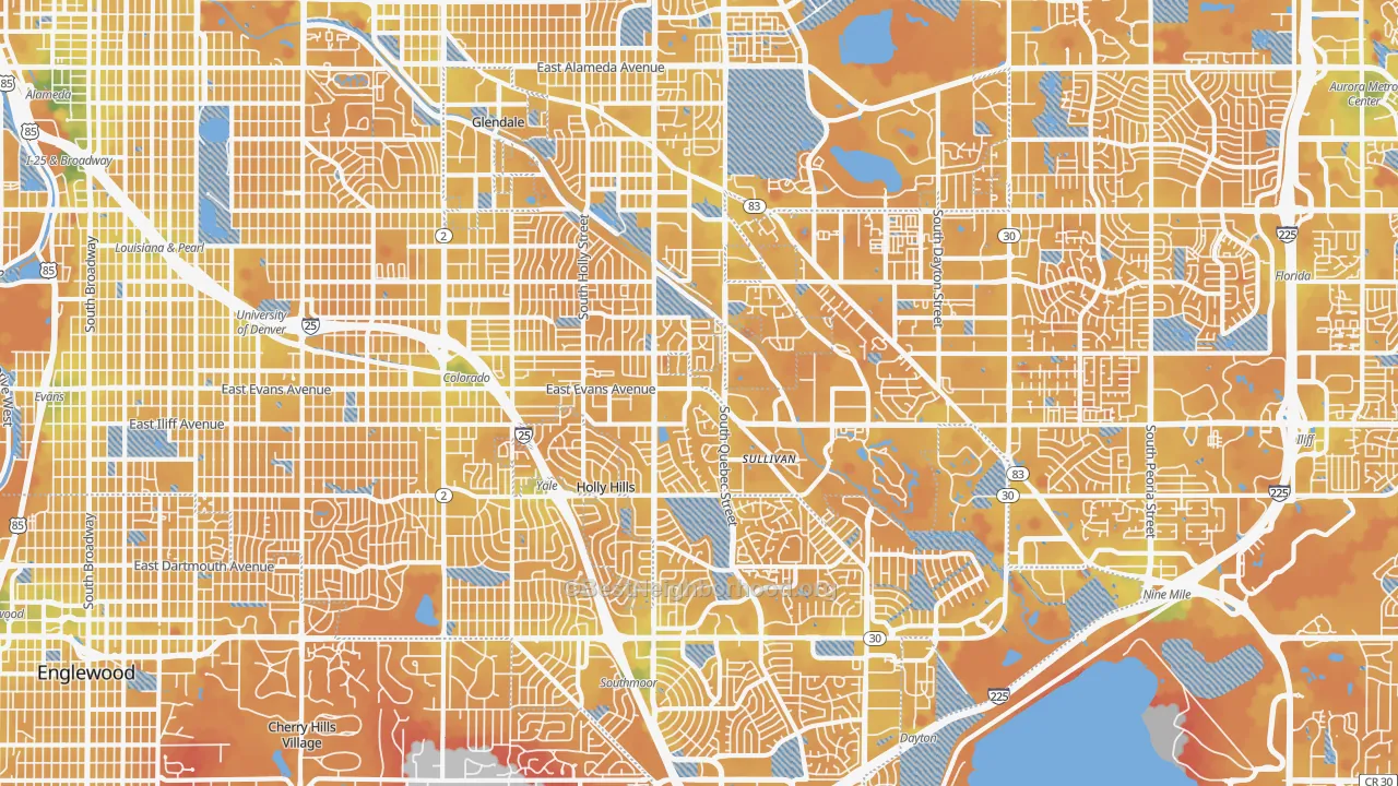 Transit Grade map of Southeastern Denver, Denver, CO