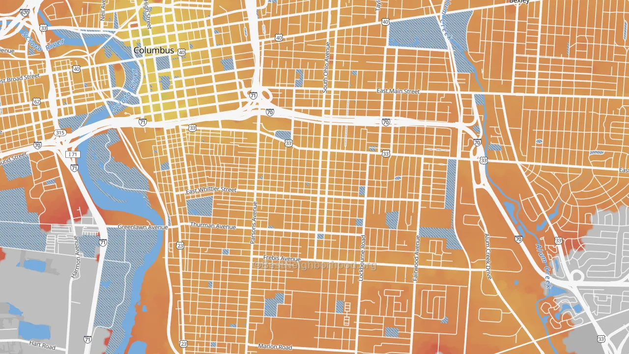 Transit Grade map of Southern Orchards, Columbus, OH