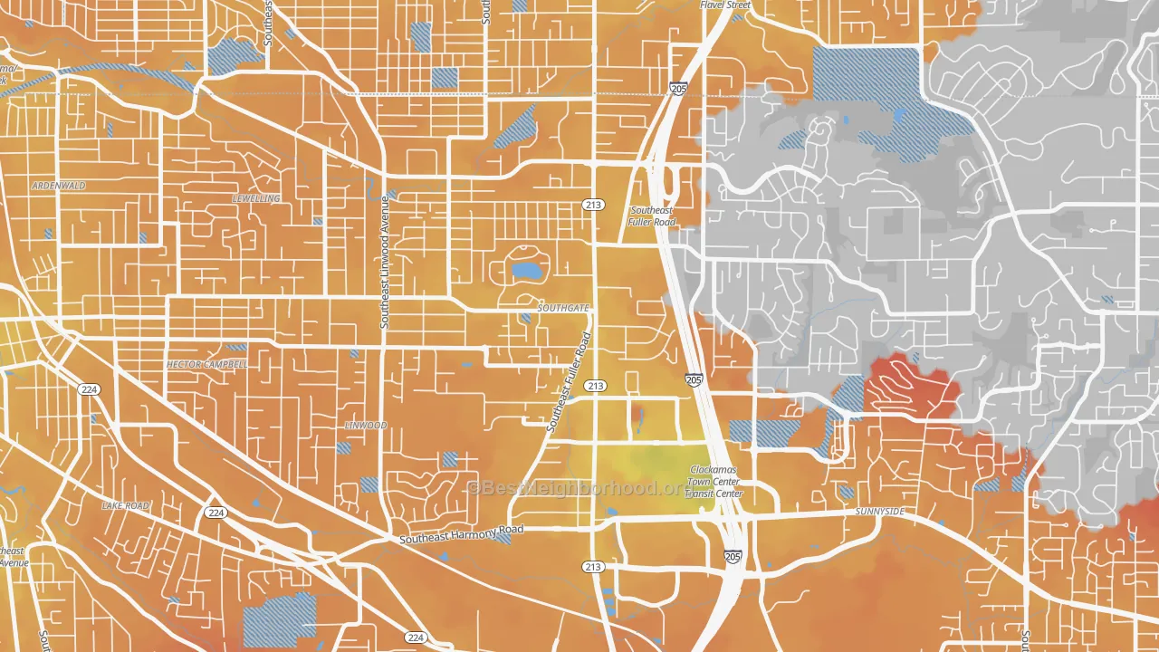 Transit Grade map of Southgate, Portland, OR