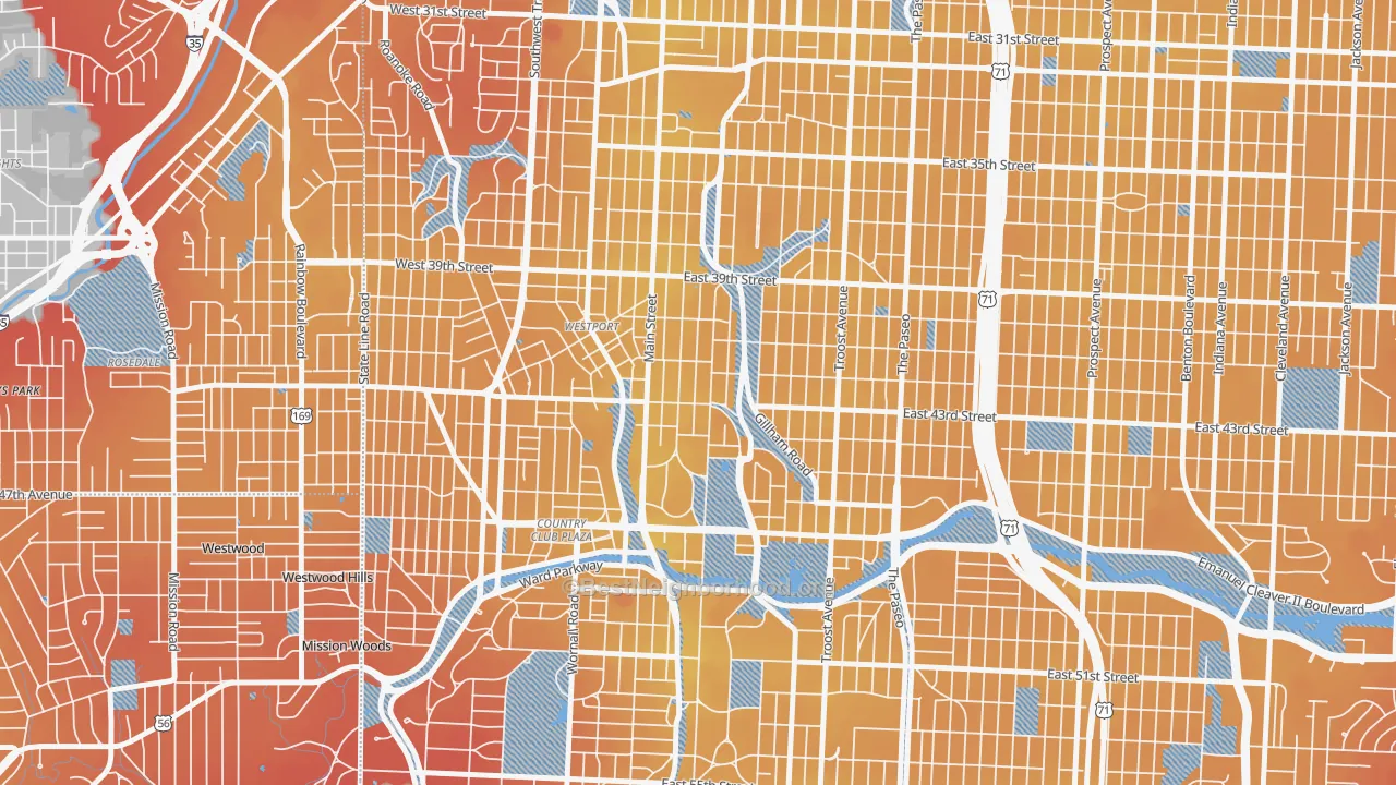 Transit Grade map of Southmoreland, Kansas City, MO