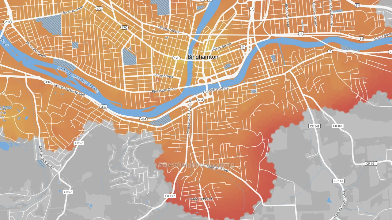 Transit Grade map of Southside, Binghamton, NY