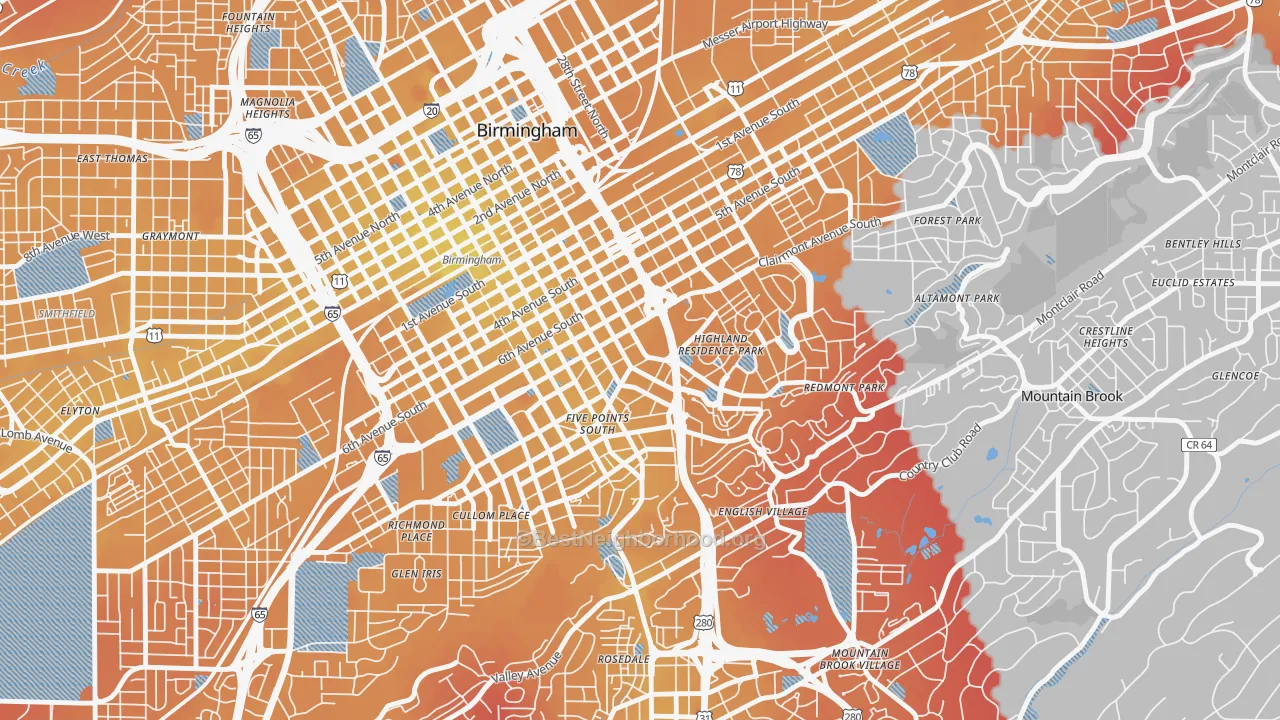 Transit Grade map of Southside, Birmingham, AL