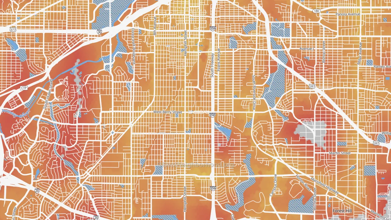 Transit Grade map of Southside, Fort Worth, TX