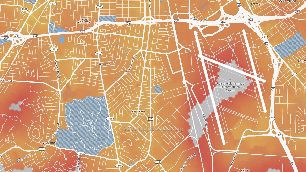 Transit Grade map of Southside, Louisville, KY